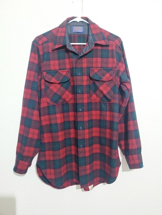 Pendleton Other - Vintage Pendleton 100% Virgin Wool Board Shirt Red Green Plaid Made In USA Med